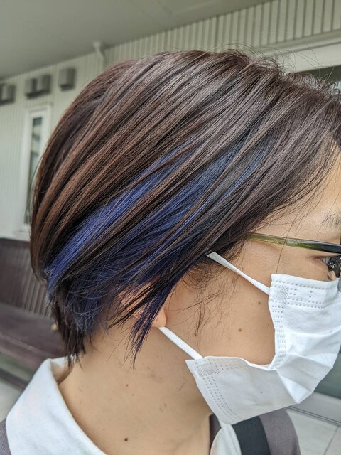 [SASAKI]前髪なしショート×インナーカラー×ブルー