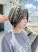 デザインカラー/アンブレラカラー/グレージュ/ショートボブ