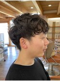 メンズマッシュパーマ　ツイストスパイラルパーマ　眉毛カット