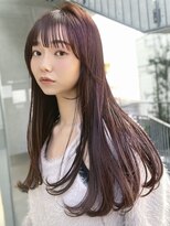 くびレイヤーピンクベージュロング顔回り前髪カット髪質改善