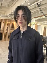 =メンズボブ/ダークアッシュ/ニュアンスパーマ／メンズウルフ