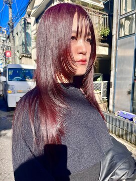 カー(KAH) 顔まわりレイヤー ガッツリ ダークチェリーレッド 高円寺