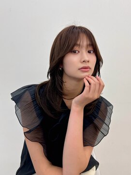 ノク 渋谷(nok) 大人っぽ韓国オリーブカラーベージュ前髪顔まわりレイヤー