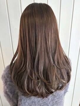 アンド アノン(and anon) オリーブアッシュ セミロング ブリーチなしカラー レイヤー 美髪