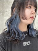 隠せるバレないインナーカラーペールブルー 岐阜美容院