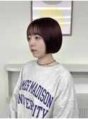 ボブ/切りっぱなし/ワインレッド