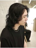 〇メンズロングウルフヘアニュアンスツイストスパイラルパーマ