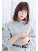 大人ガーリー艶カラーバーガンディーナチュラルロブヘアc1