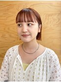 ぱっつん前髪 オレンジブラウン オレンジカラー きりっぱなし