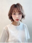 ボブウルフ外ハネ韓国くびれヘアアッシュブラウン透明感/表参道