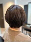大人女性ショートボブ×白髪染めグレーアッシュ
