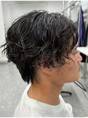 波巻きパーマセンターパートツイストパーマメンズマッシュパーマ