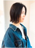 オトナの切りっぱなしボブ×前髪なし