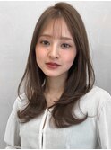 うるツヤ薄めバングワンカールセミディ前髪ナチュラルカール