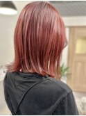 夏カラー◎チェリーレッド×外ハネ切りっぱなしボブ20代30代