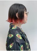 bob (切りっぱなしボブ、裾カラー、毛先カラー、レッド)