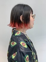 bob (切りっぱなしボブ、裾カラー、毛先カラー、レッド)