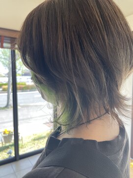 ヘアプロデュース ムース(Hair Produce MU SU) グレージュ×グリーンでインナーカラー