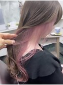 インナーカラー ピンク インナーカラー、ブリーチ、カラー