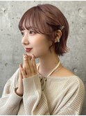 熊本　ショートボブ　お呼ばれアレンジ　ピンクベージュ　Arisa.