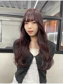 ダブルカラーチェリーレッドピンクブラウン韓国レイヤーロング