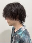 メンズミディアムウルフパーマシャドウパーマスパイラルパーマ