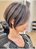 前髪小顔ニュアンスカラー大人ショートボブヘア20代30代40代 