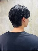 センターパート　タイトネープ　毛流れ　黒髪　ノーセット