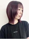 【morio松戸 石山】赤髪外ハネミディアムレイヤー切りっぱなし