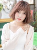 大人かわいいAラインピンクベージュ小顔ロブa戸頭20代30代40代