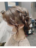 お呼ばれヘアアレンジ　ルーズ編み　アップスタイル