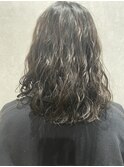 ニュアンスミディアムロブ肩下毛先コテ巻風パーマ
