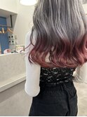 ロングレイヤー外国人風ハイトーンシルバー裾カラーピンクレッド