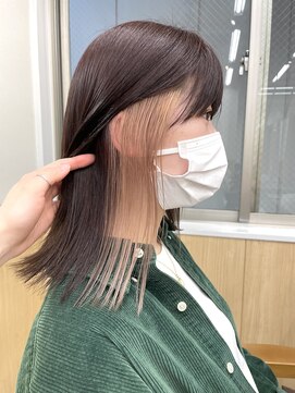 サンドエス 銀座(sand S) ミディアムインナーカラーブリーチピンクベージュ