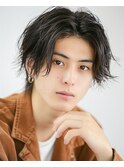 爽やかナチュラルパーマセンターパート清潔感デザインカラー