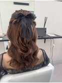 結婚式お呼ばれヘアセット＊ハーフアップ巻き下ろしリボン