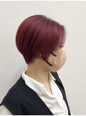 ショートボブ/ハンサムショート/チェリーレッド