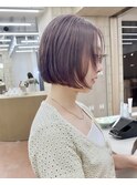 ブリーチなし切りっぱなしボブミディアムレイヤーボブ夏カラー