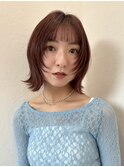 ボブ顔まわりレイヤー外はねボブレッドブラウン