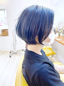 モリオ フロム ロンドン 成増店 【morio成増芹澤】ショートボブ ハイライト ネイビー
