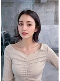 黒髪韓国小顔レイヤーイメチェン暗めオリーブグレークラゲヘアー