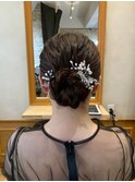 パーティー/お呼ばれ/結婚式/二次会/パールピン/シニヨン/お団子