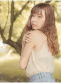 大人ガーリーウェーブ×小顔バング