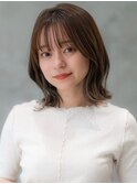 大人かわいい前髪セシルカットココアブラウンフリンジウェーブ