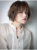 暖色系カラー小顔補正カットくせ毛風ショートボブu上尾30代40代