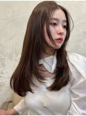 韓国風くびれレイヤーカット×グレージュ×透明感ブラウン川又