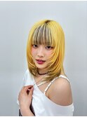イエロー×べージュレイヤーエンドカラー