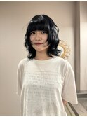 ブリーチなしカラーブルーブラックウルフレイヤーカット韓国ヘア