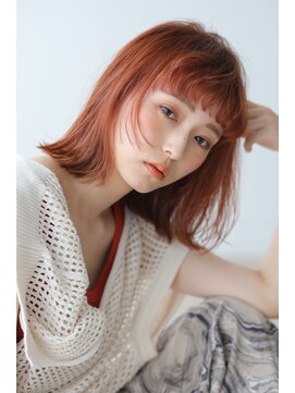 リノ 吉祥寺(Lino kichijoji) 切りっぱなしミディアムボブ　カッパーオレンジ