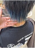 メンズ襟足インナーカラー×ターコイズブルー